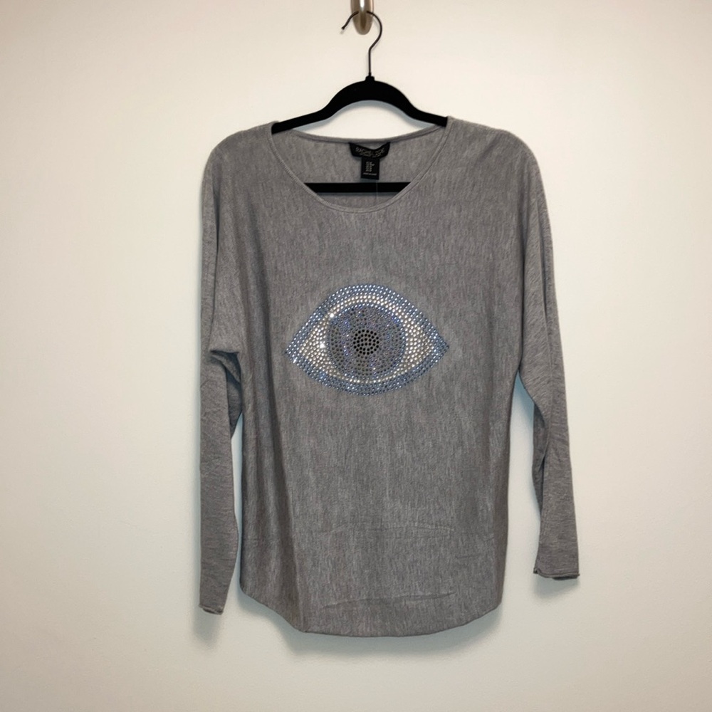 NWT Rachel Zoe Gray Evil Eye Cashmere Blend Knit Top